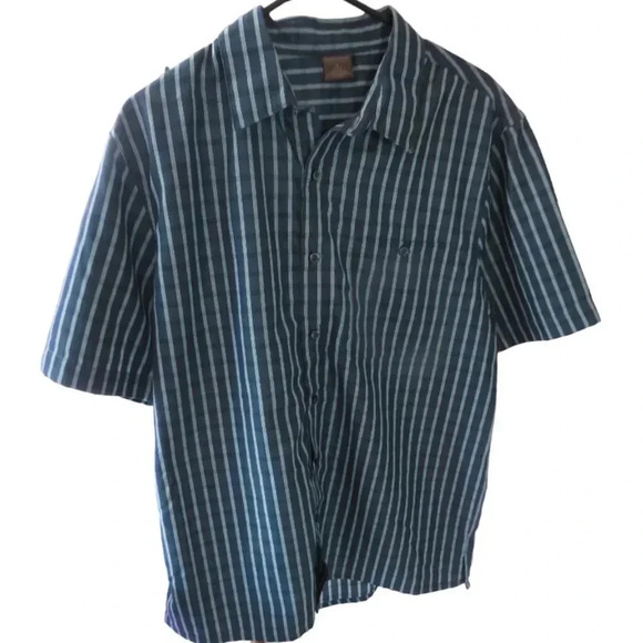 GNW Great Northwest Stripe Shirt Mens M Blue Gray Button Up Short Sleeve - Picture 1 of 7